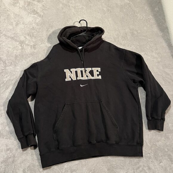 Vintage Nike Sweatshirt Mens Large Black Spellout Grey Tag Hooded Sweater